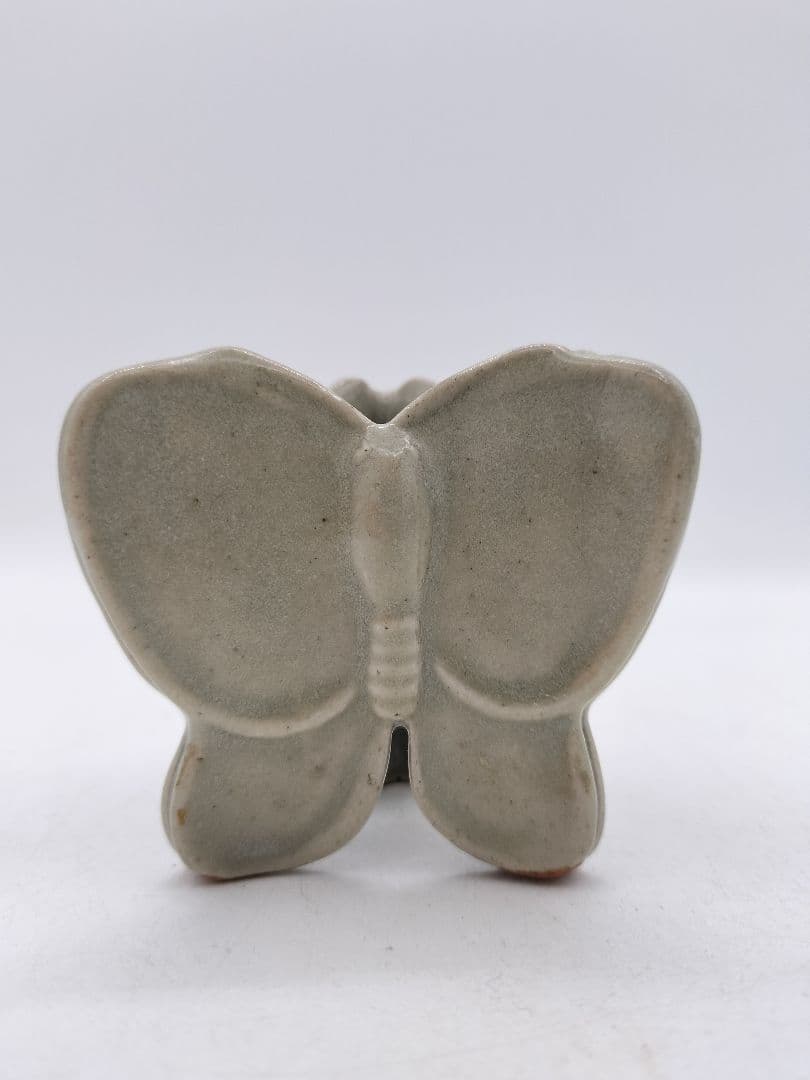 c734 蓋置 灰釉 蝶　遠州七窯　膳所　陽炎園 木箱 茶道具 古物