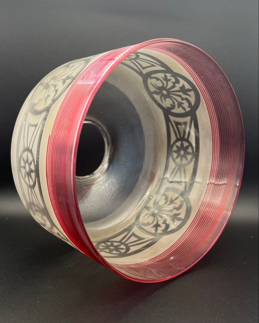 赤糸巻き電笠　スリガラス透かし模様　大正ロマン　洋館　ウランガラス　アンティーク