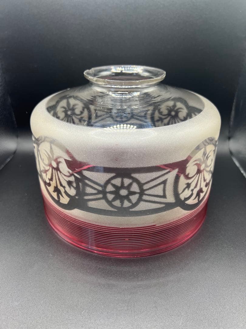 赤糸巻き電笠　スリガラス透かし模様　大正ロマン　洋館　ウランガラス　アンティーク