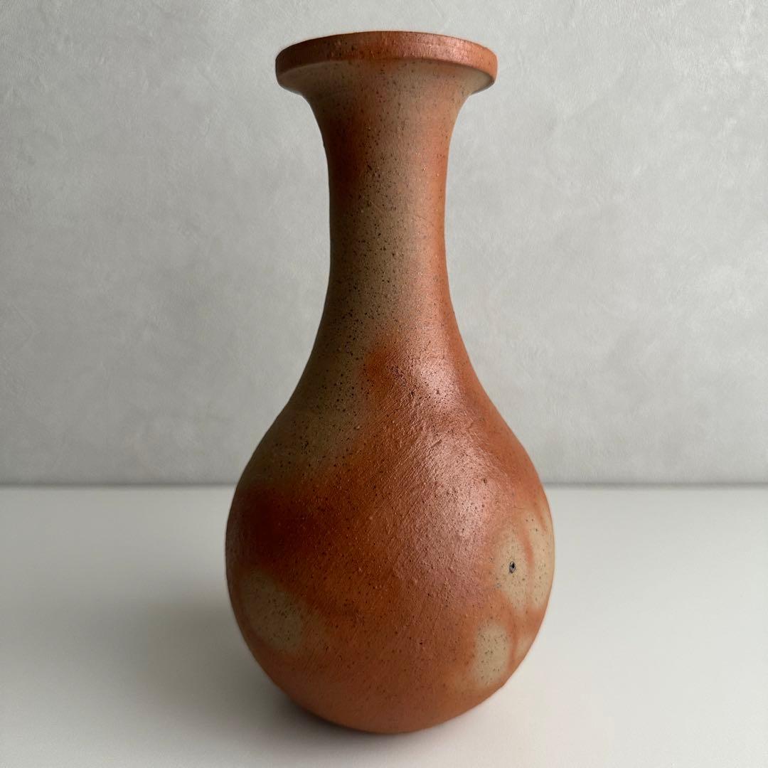 堀江祥山 備前 花器 緋襷 鶴首 花入 共箱