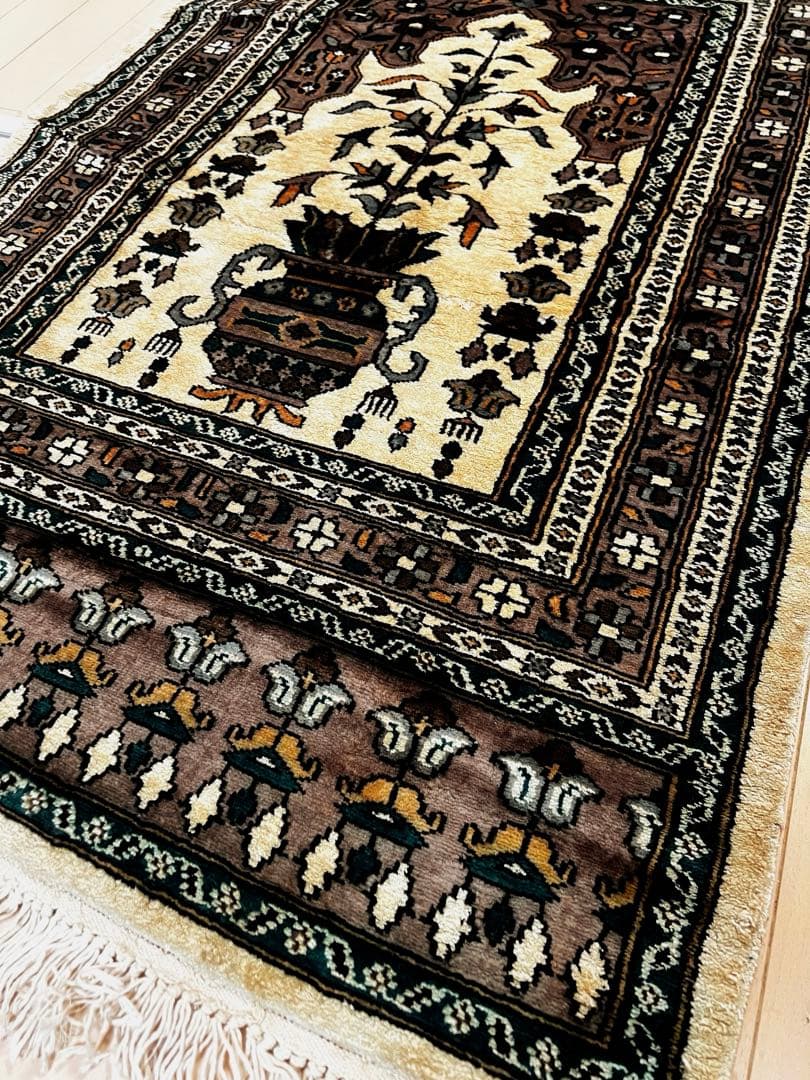 オールド ペルシャ絨毯 シルク125㎝ 難あり スペシャル 特価