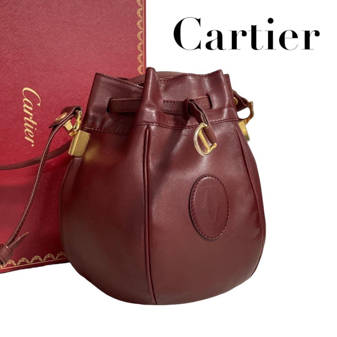 カルティエ マストライン 巾着 ショルダーバッグ ボルドー 5321...