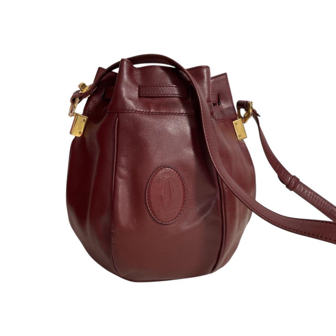 カルティエ マストライン 巾着 ショルダーバッグ ボルドー 5321...