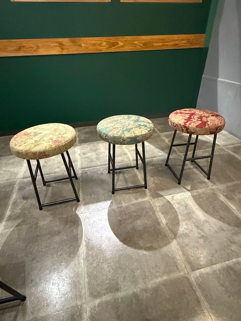 花柄円形スツール　アンティーク風　オリジナル　カフェ　二脚セット