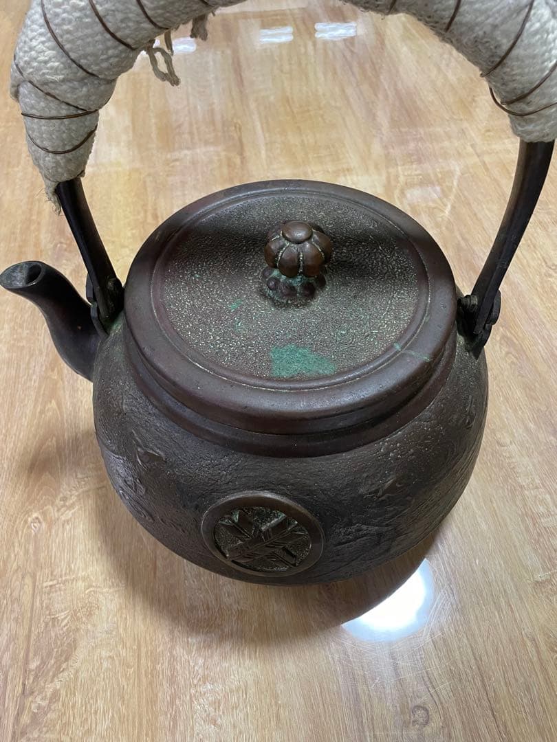 銅製 茶釜 矢のデザイン　骨董品