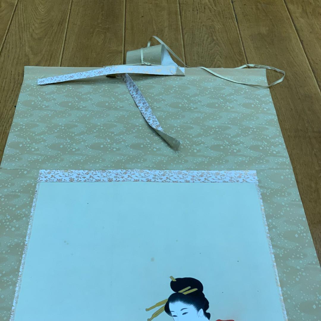 掛軸　美人画　泉紫香　共箱付き　着物姿　お稽古　茶道具　アンティーク