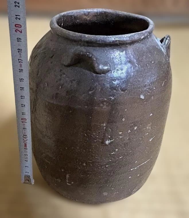 古陶器 耳付き壺 茶褐色釉 民芸品 昭和以前 花瓶