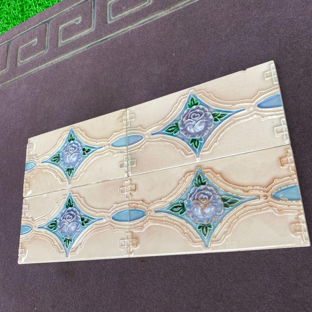 ハンドメイド日本製アンティークマジョリカタイル⑩Ａ４枚セット　プラナカンタイル