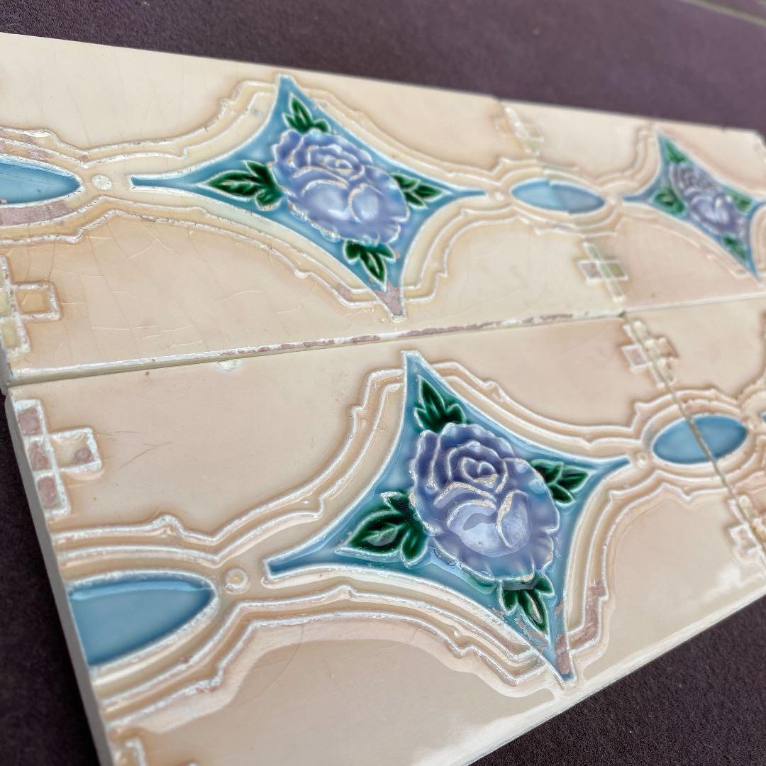 ハンドメイド日本製アンティークマジョリカタイル⑩Ａ４枚セット　プラナカンタイル