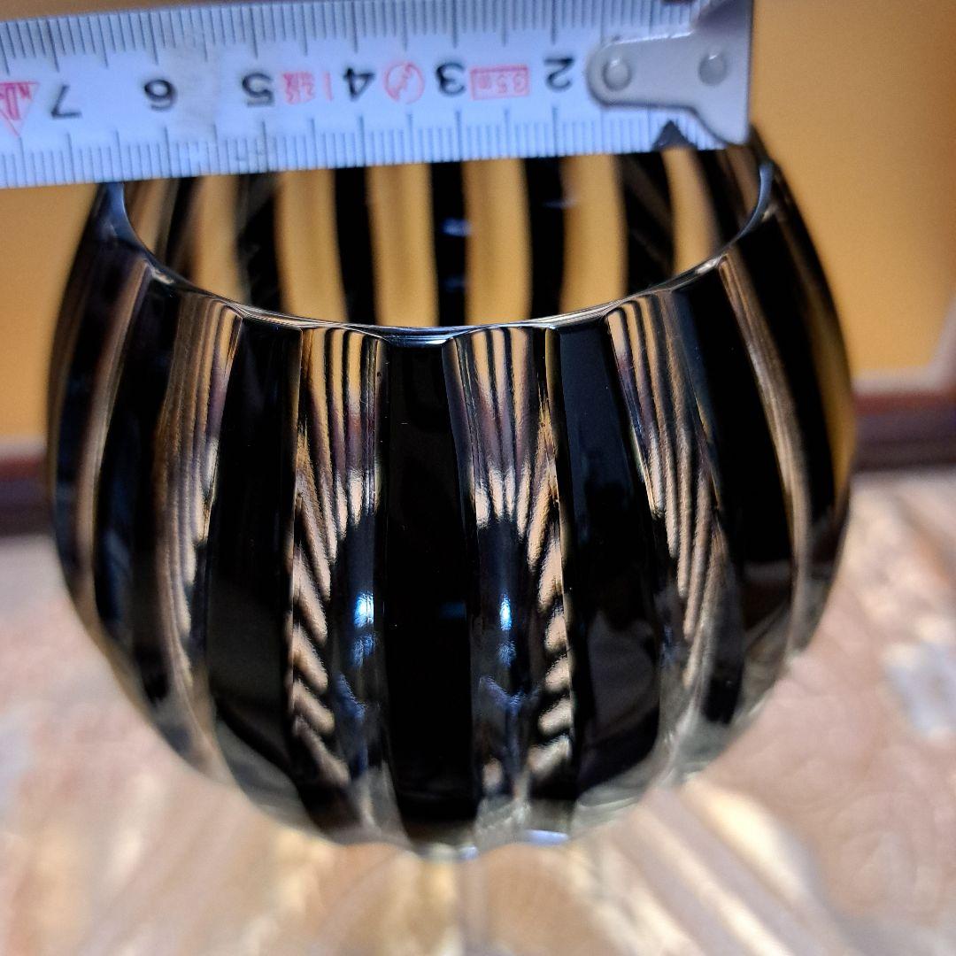 ギヤマン　アンティーク　ガラス工芸　縞カット　カットグラス　グラス　黒切子　水毬