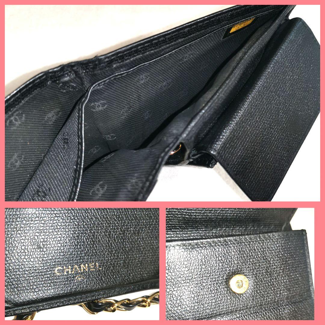 A!シャネルCHANEL折り財布黒キャビアスキン ココマーク新品ショルダー