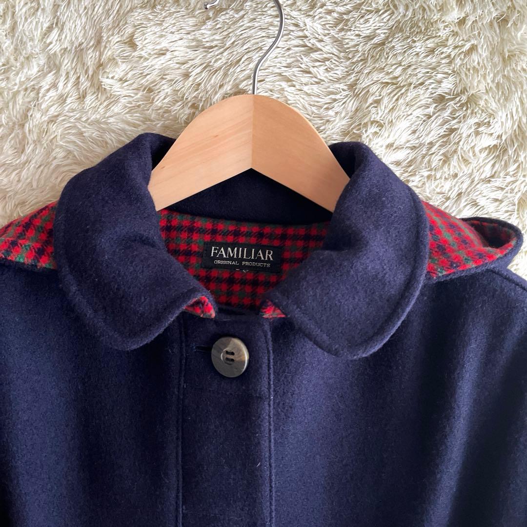 ファミリア　ウールコート　　フード付き　ネイビー