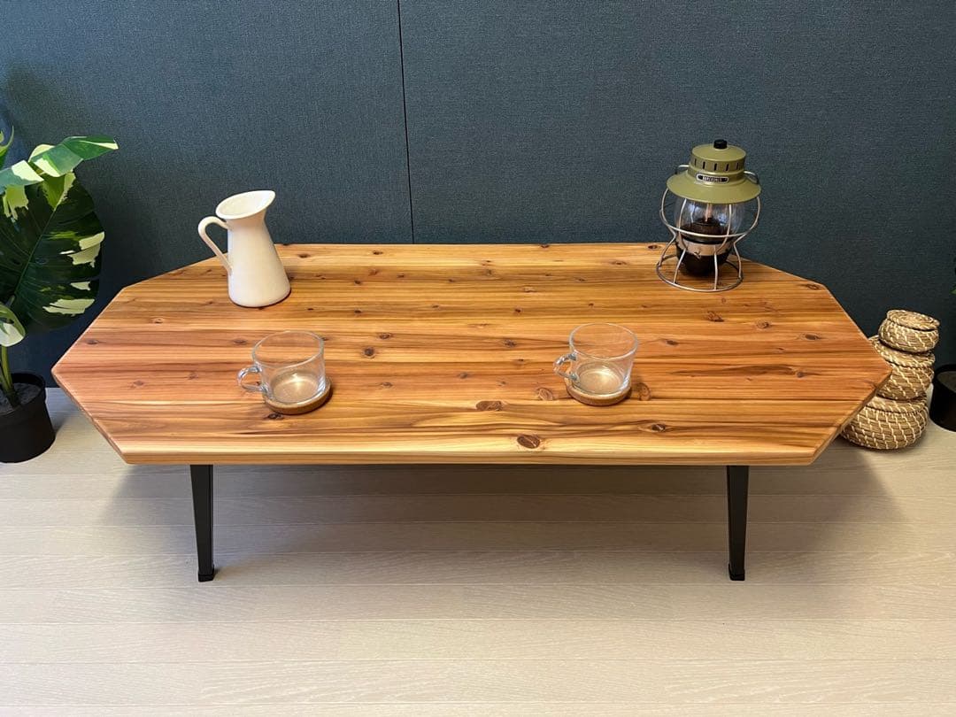 【在庫整理】 ローテーブル 長方形 8角 120cm 60cm 杉 折りたたみ脚