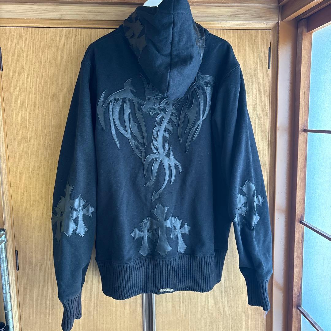 貴重　A&G クロスパッチ　ドラゴン　レザージップパーカー　ブラック　S y2k