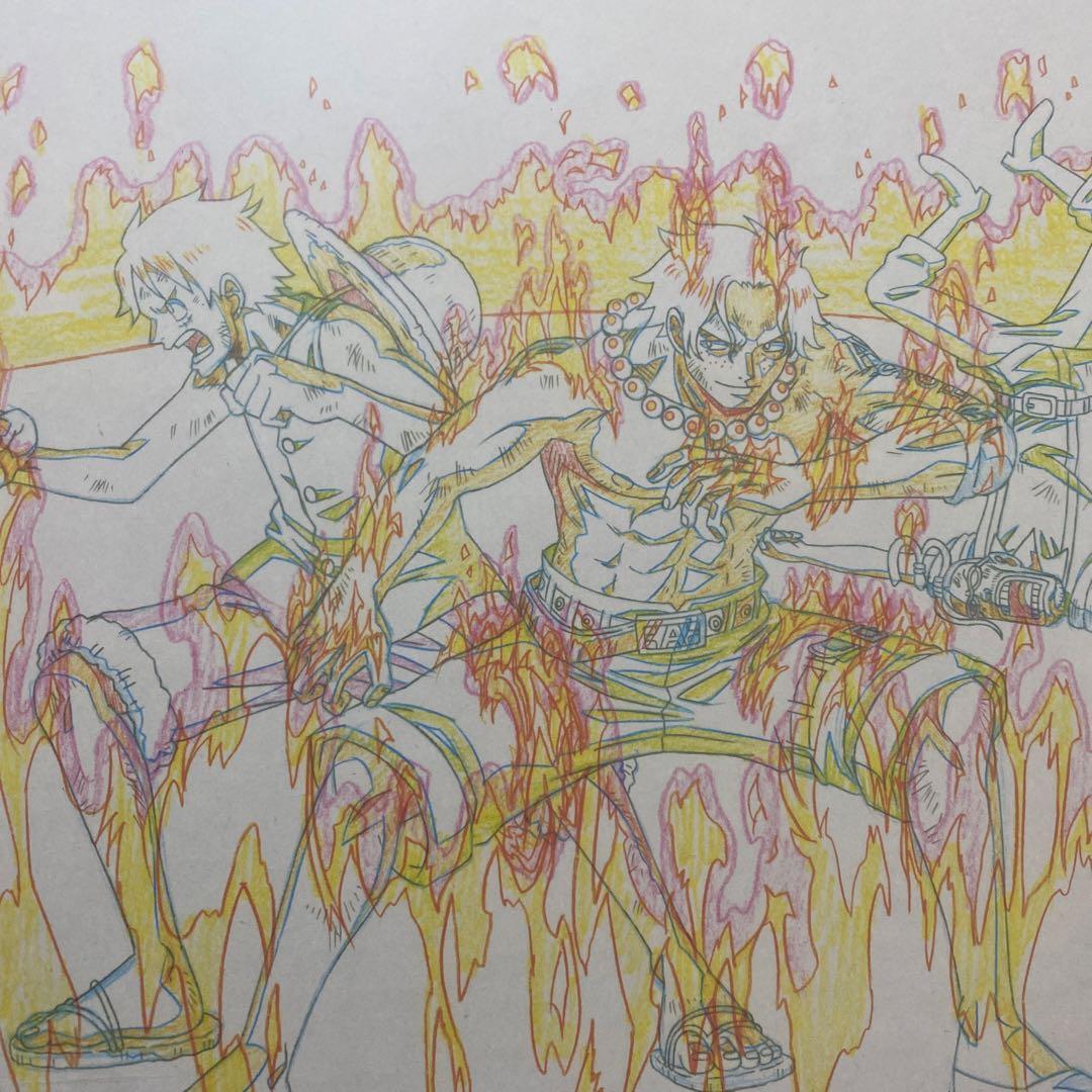 ワンピース　原画　 ルフィ　エース　フレーム付き