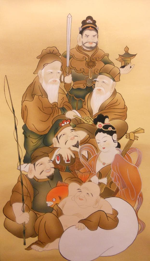 掛け軸 荒木方南 七福神 絹本 希少 軸装 茶道具 掛軸 美品 です。