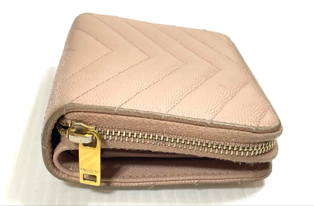 サンローラン　二つ折り財布　カサンドラ　キャビアスキン　ピンク