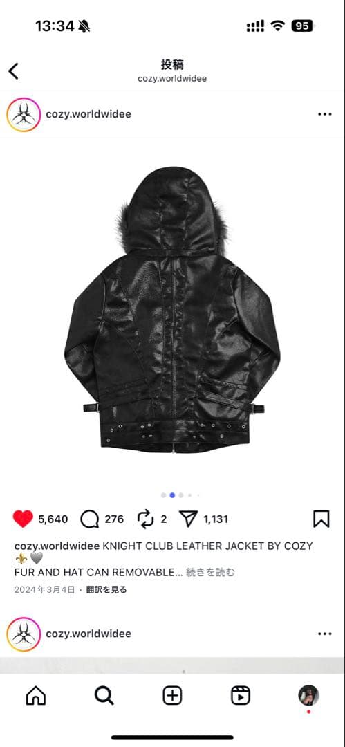 ジャケット・アウター cozy worldwide KNIGHTCLUB LEATHERJACKET