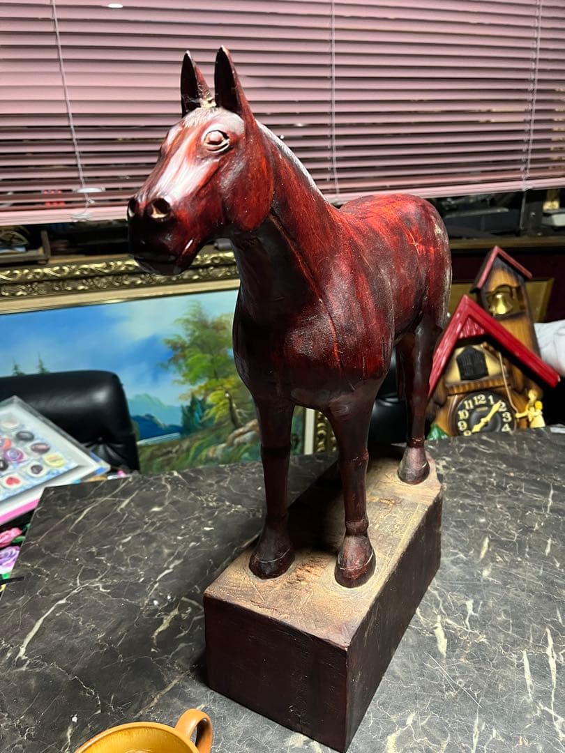馬の木彫り、木彫り馬、馬の彫刻、 道産子馬木彫り、一点物き彫り