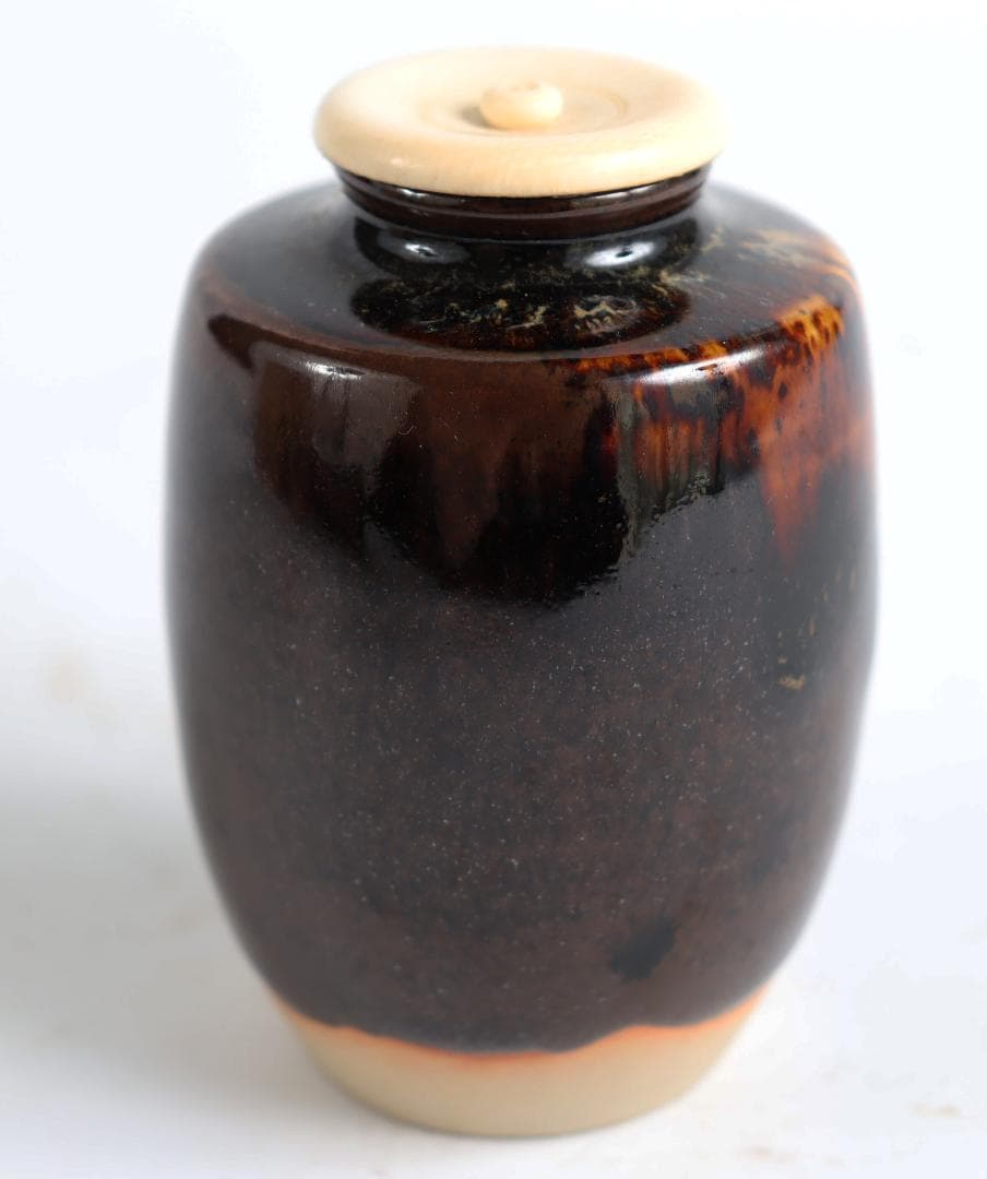 茶道具 桶谷定一 肩衝茶入 草花仕覆 共箱