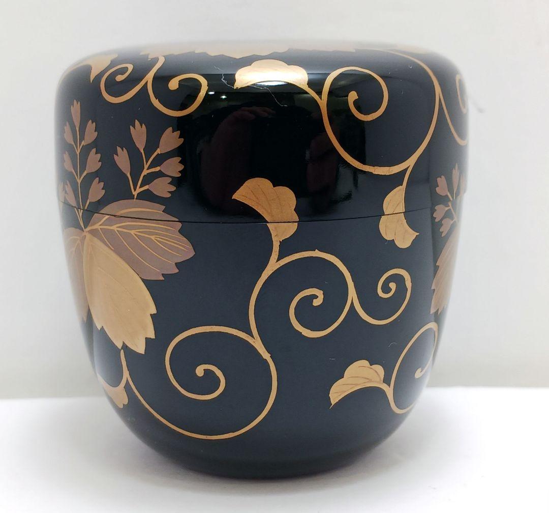 Y3030-7 茶道具 佐一郎作 金蒔絵 桐唐草蒔絵 中棗 共箱　YY