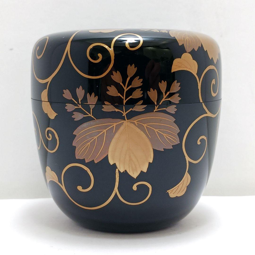 Y3030-7 茶道具 佐一郎作 金蒔絵 桐唐草蒔絵 中棗 共箱　YY