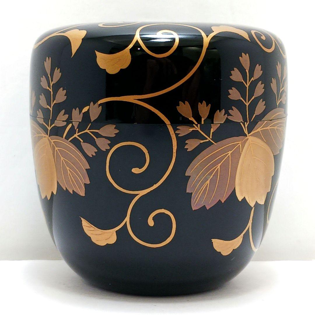 Y3030-7 茶道具 佐一郎作 金蒔絵 桐唐草蒔絵 中棗 共箱　YY