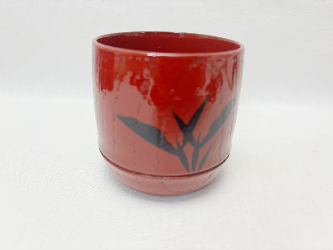 ほぼ未使用 懐石道具 塗師岡本陽斎作木製朱塗竹蒔絵 箸洗小吸物椀 5客竹形 共箱