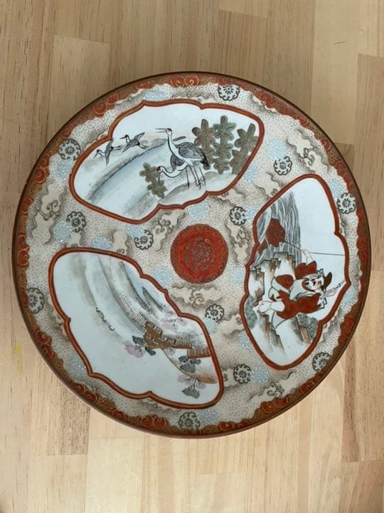 明治時代　九谷焼　打田製　飾り皿　 直径23.5cm 【箱なし】