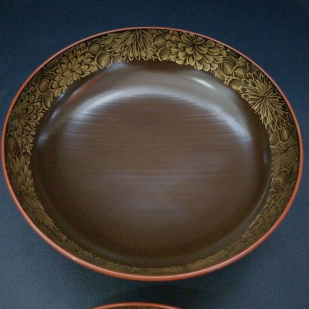 朱漆塗 見返し 総沈金 菊花紋詰 蓋付き 菓子椀 吸物椀 懐石椀 3客