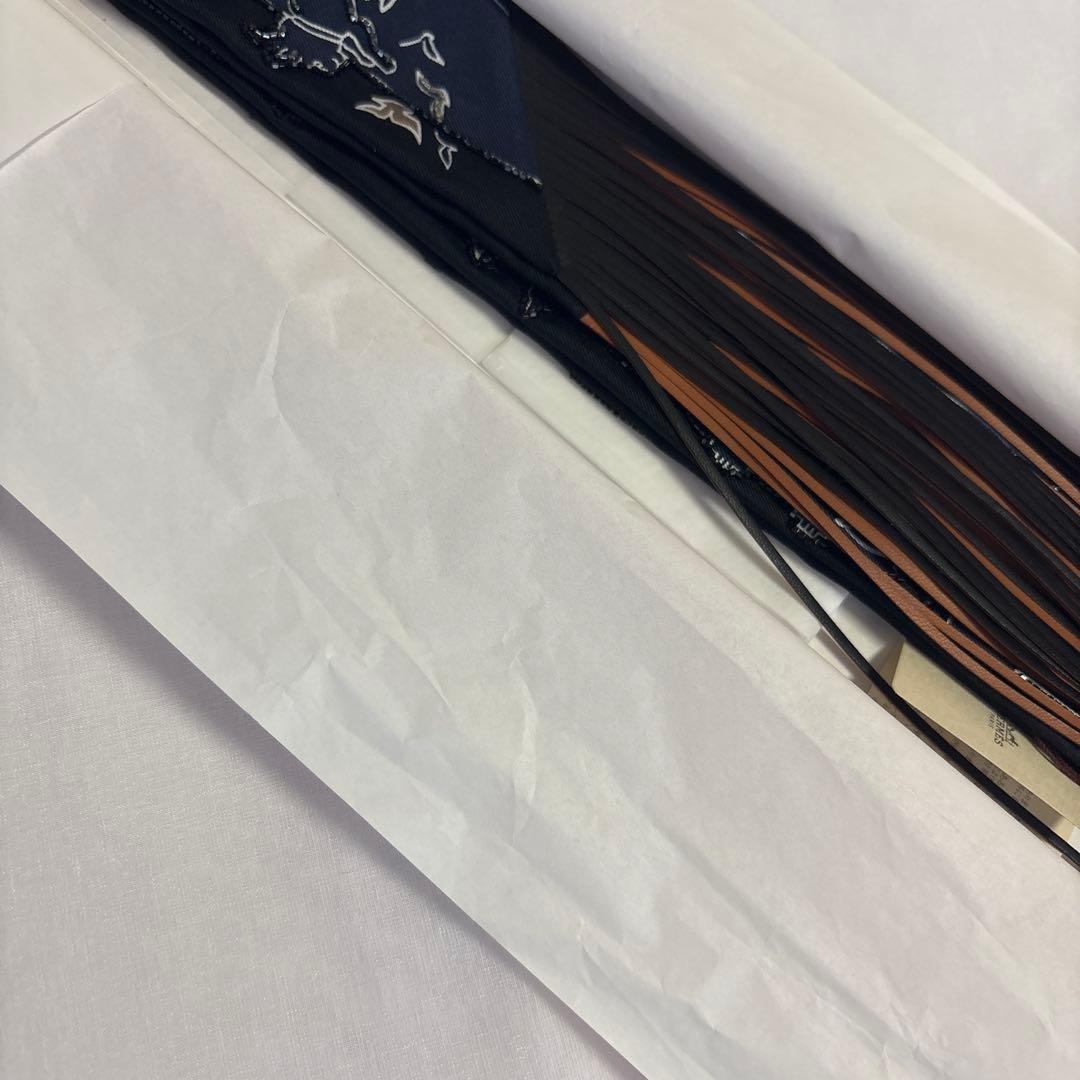 激レア・新品★・未使用★HERMES★ビーズ刺繍スカーフ ツイリー ネイビー