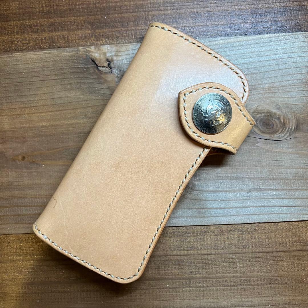【ロングウォレット】 ナチュラル 総手縫い コンチョ メンズ 本革 長財布