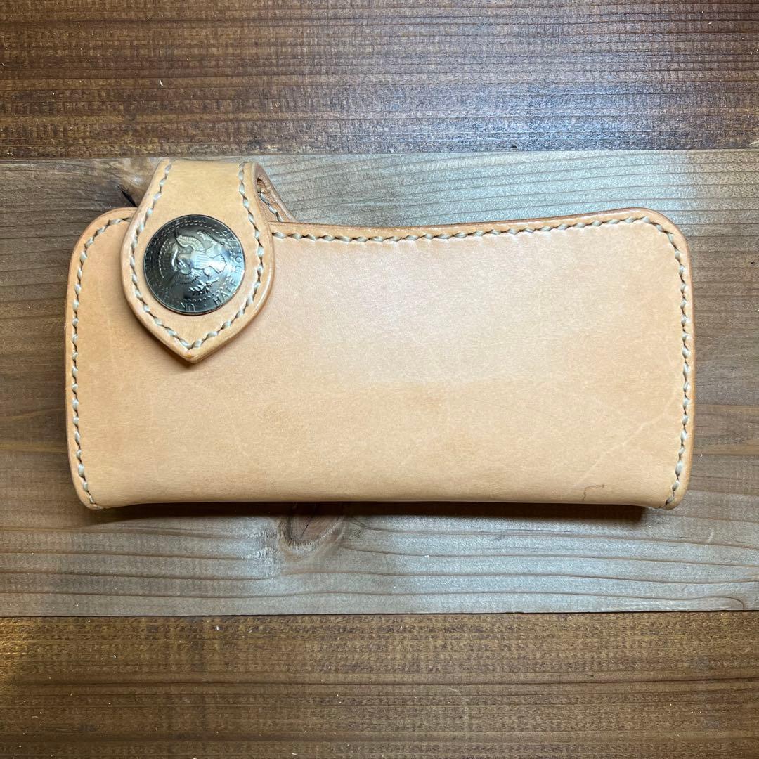 【ロングウォレット】 ナチュラル 総手縫い コンチョ メンズ 本革 長財布