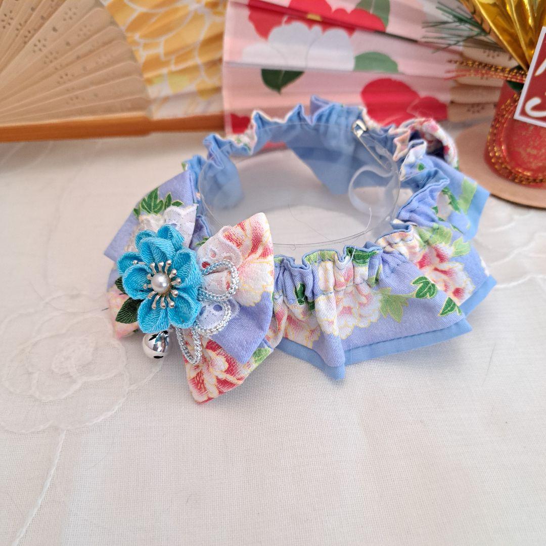 短毛シュシュ、和風妻み細工(水色)わんちゃん猫ちゃん用