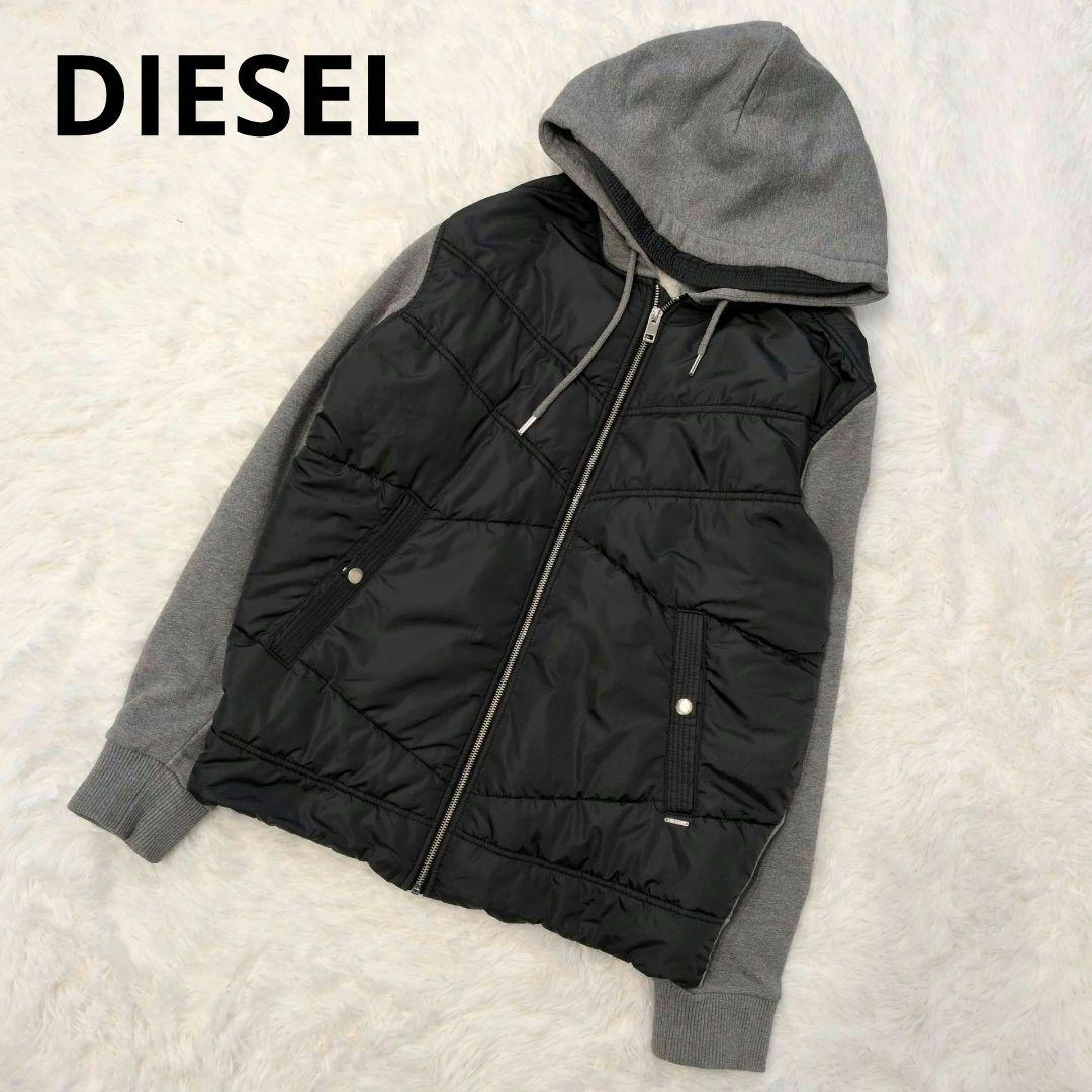 DIESEL ディーゼル 異素材切替 中綿 パーカー ジャケット フード付き