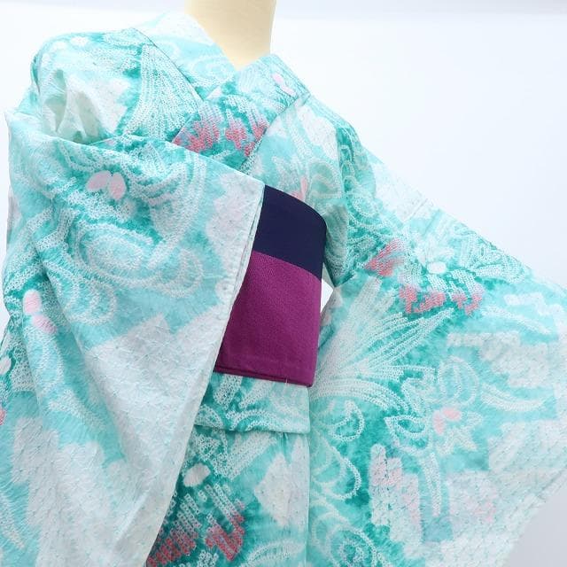 専用Y3490◆有松鳴海絞り 手縫い仕立て 菖蒲 高級浴衣 洗える夏着物