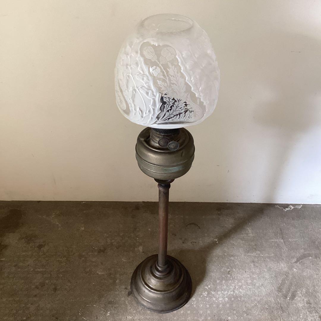 アンティークのオイルランプ 座敷ランプ　洋燈　明治　大正　真鍮製　当時物　希少