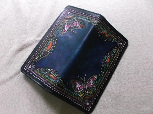 レザークラフト長財布（マチ付き）　蝶々