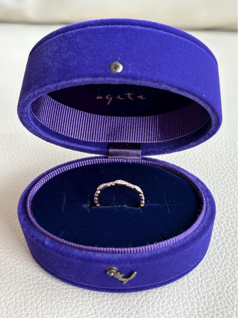 agete アガット K10 ダイヤ 0.06ct 13号 ケース付 華奢リング