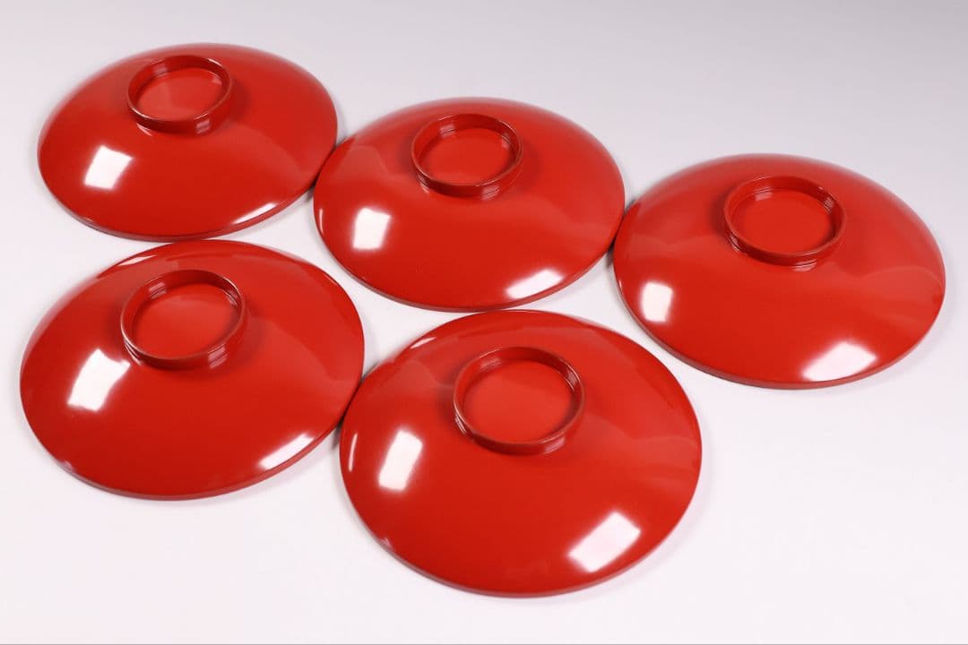 【CM372】時代木製漆器 光琳写 金蒔絵 群鶴図 朱塗 引盃 五客 小皿 杯