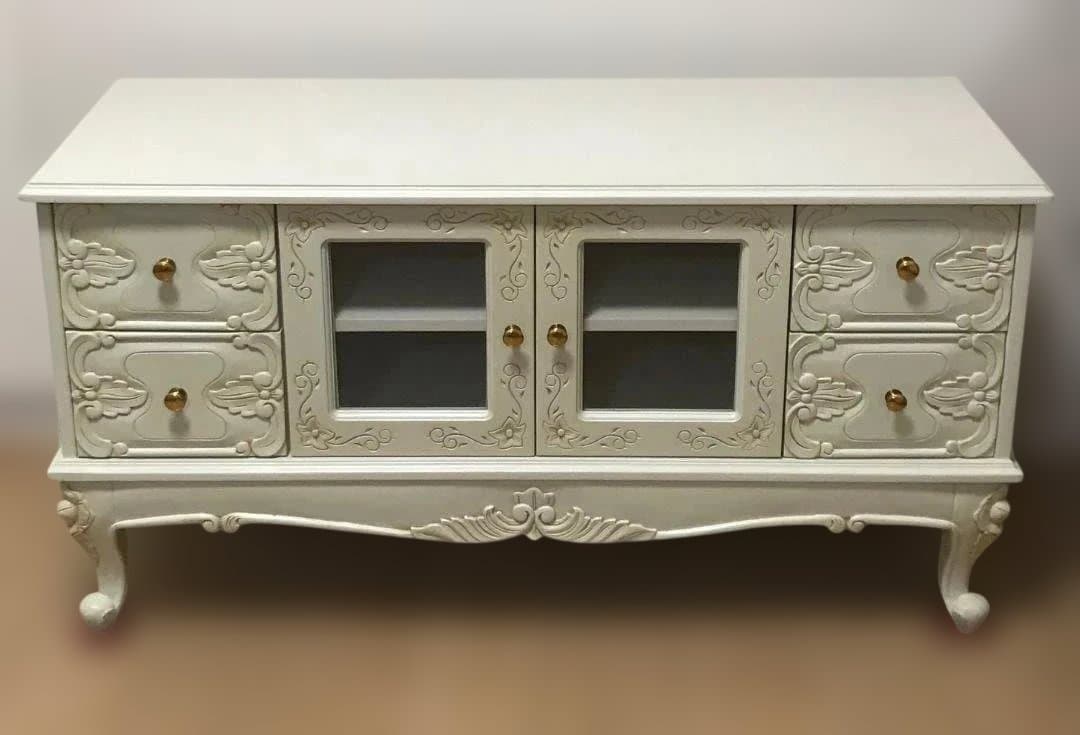 ロココ調 ローボード ホワイト 白 木製 テレビ台 猫脚 プリンセス 姫系家具