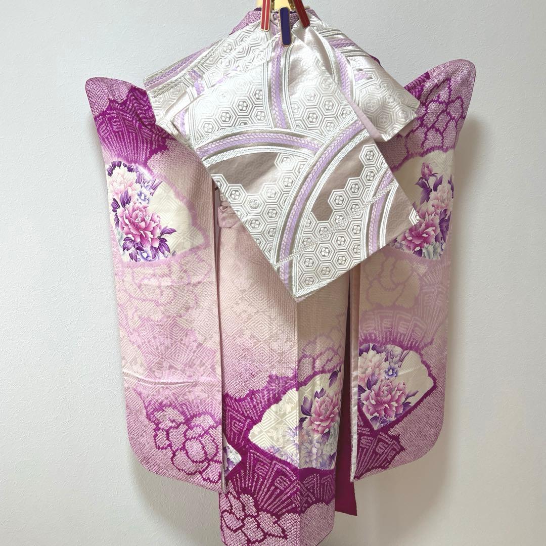 338 振袖フルセット 正絹 薄紫 パープル 絞り 銀彩 暈し染め やまと扱い