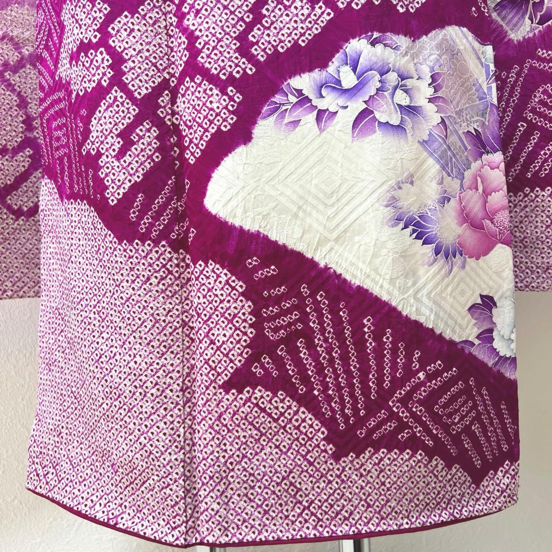 338 振袖フルセット 正絹 薄紫 パープル 絞り 銀彩 暈し染め やまと扱い