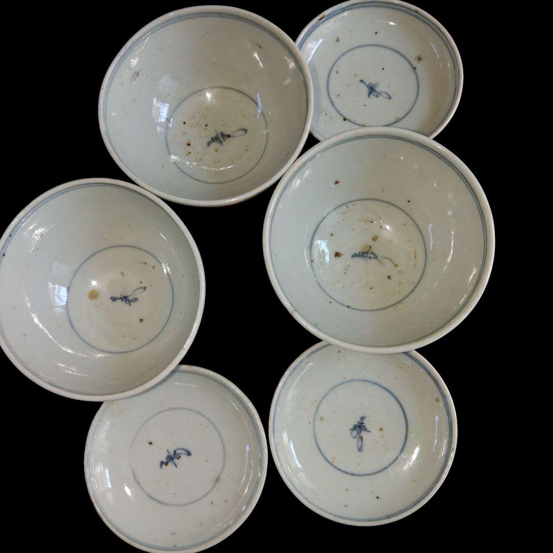 古伊万里　染付蓋茶碗　江戸時代　3客