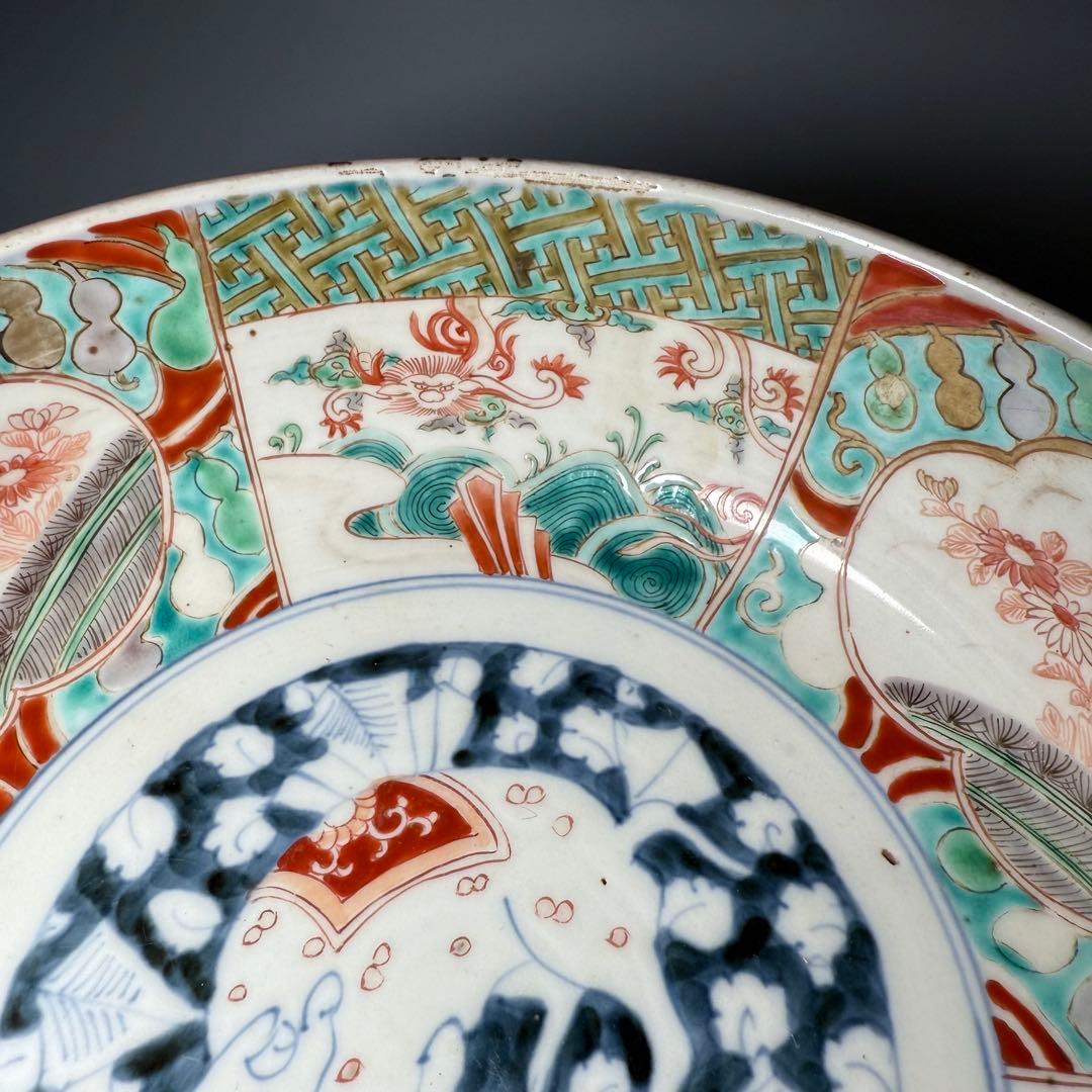 古伊万里　色絵唐獅子三ツ鉢　大中小　珍しい絵付　人物画　二重高台