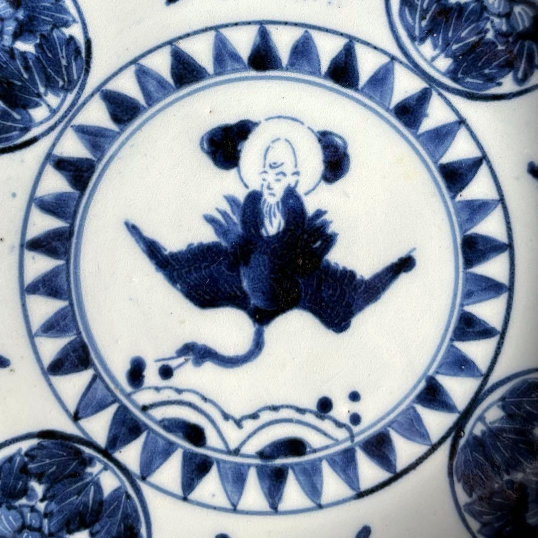 伊万里　古伊万里　江戸　後期　鶴上仙人図　富字　丸紋　牡丹　型紙摺り