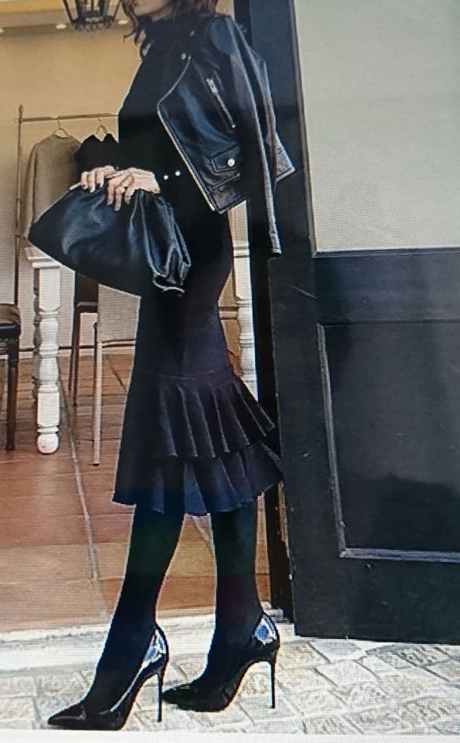 新品 SYSORUS×akko3839 タイトラッフルニットスカート ブラックL