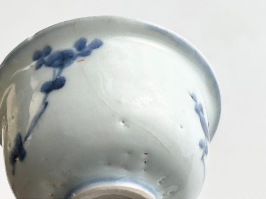 骨董　アンティーク　古染付　なずな文様　薺　染付　盃　杯　猪口　煎茶碗　中国骨董
