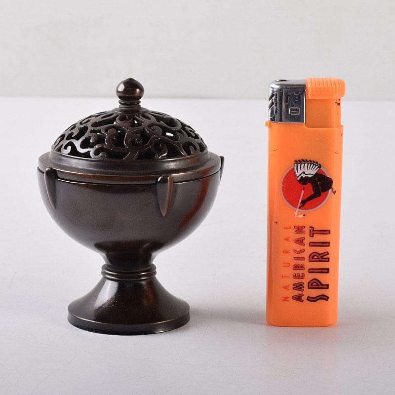 茶道具　釜師　根来実三作　唐銅　火屋蓋置　共箱　V R8718