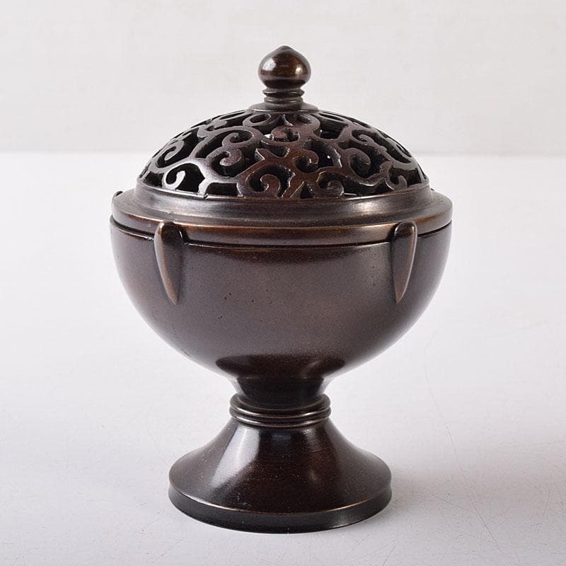 茶道具　釜師　根来実三作　唐銅　火屋蓋置　共箱　V R8718